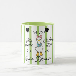 Cute Silly Goose Pink Stripe Personalised Mug