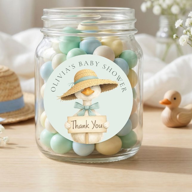 Cute Silly Goose Sage Thank You Baby Shower Classic Round Sticker (Creator Uploaded)