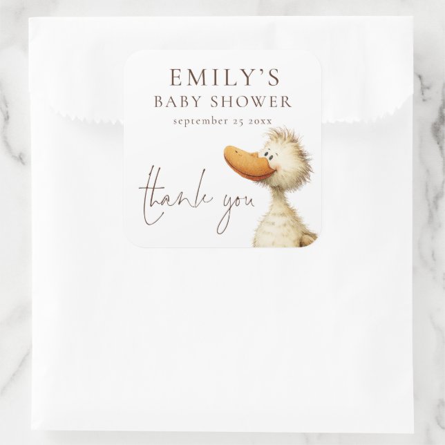 Cute Silly Goose Thank You Baby Shower Square Sticker (Bag)