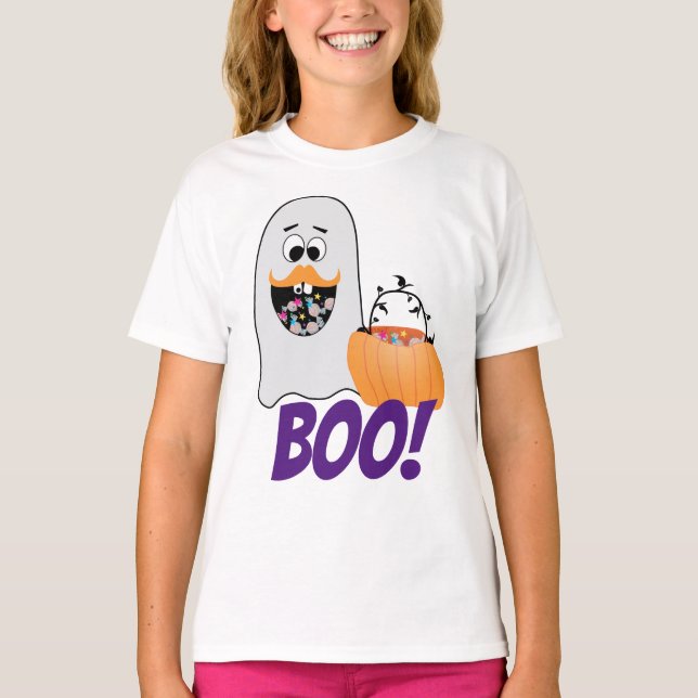 Cute Silly Halloween Ghost Pumpkin Boo Kids T-Shirt (Front)