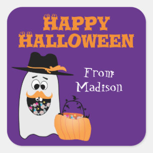 Cute Silly Halloween Ghost Sweet tooth Kids Square Sticker