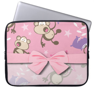 cute silly pillow fighting fight monkeys  cartoon laptop sleeve