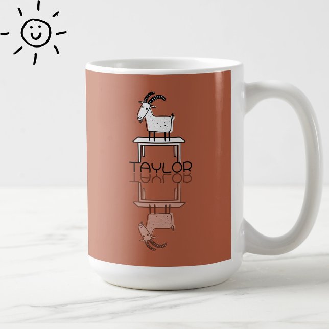 Cute Silly Pink Goat Reflection Doodle Custom Name Coffee Mug (Creator Uploaded)