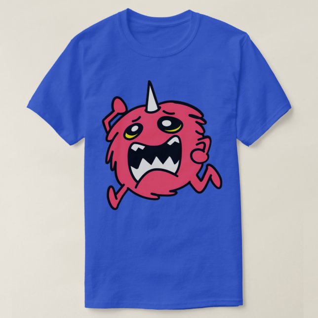 Cute Silly Upset Red Fluffy Monster Running T-Shirt (Design Front)
