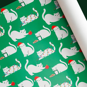 Cute Silly White Cats Christmas Wrapping Paper
