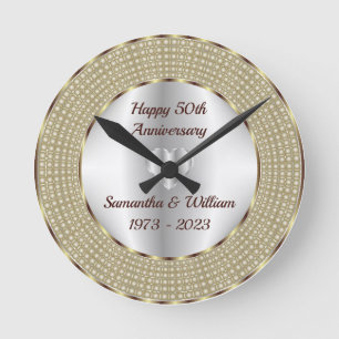 Cute Silver And Gold Anniversary Round Clock