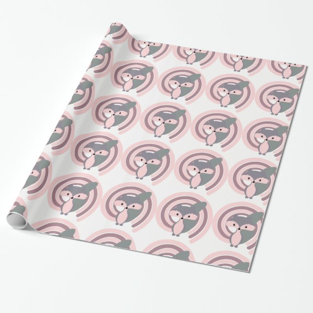 Cute silver baby fox wrapping paper (Unrolled)