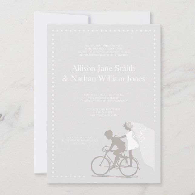CUTE Silver Bicycle Couple Wedding Invitation (Front)