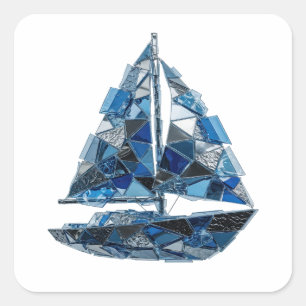 Cute Silver BLUE GLASS SAILBOAT Craft Sticker