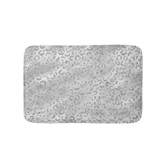 Cute Silver Cheetah Leopard Skin Print Pattern Bath Mat (Front)