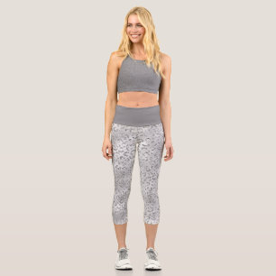Cute Silver Cheetah Leopard Skin Print Pattern Capri Leggings