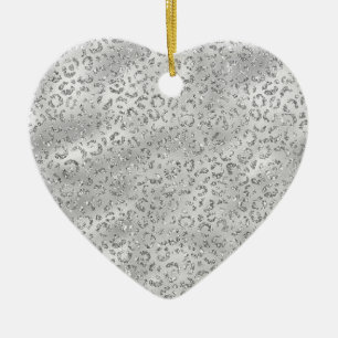 Cute Silver Cheetah Leopard Skin Print Pattern Ceramic Ornament