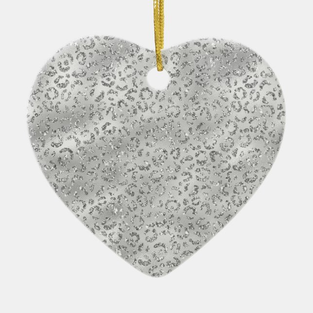 Cute Silver Cheetah Leopard Skin Print Pattern Ceramic Ornament (Front)
