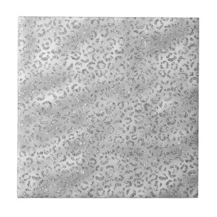 Cute Silver Cheetah Leopard Skin Print Pattern Ceramic Tile