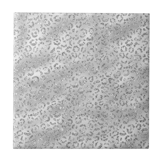 Cute Silver Cheetah Leopard Skin Print Pattern Ceramic Tile (Front)