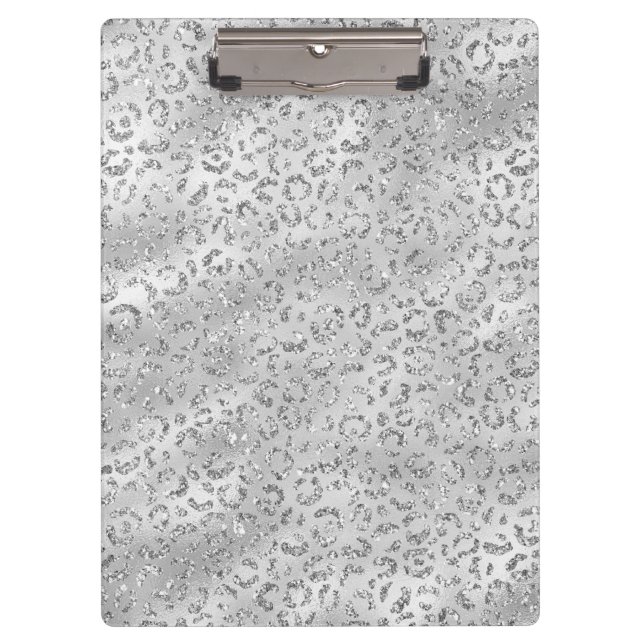 Cute Silver Cheetah Leopard Skin Print Pattern Clipboard (Front)