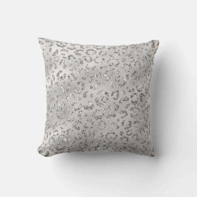 Cute Silver Cheetah Leopard Skin Print Pattern Cushion (Front)