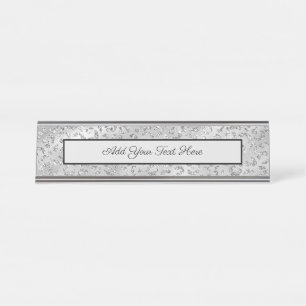 Cute Silver Cheetah Leopard Skin Print Pattern Desk Name Plate