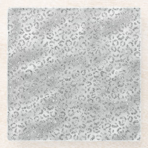 Cute Silver Cheetah Leopard Skin Print Pattern Glass Coaster
