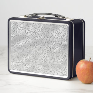 Cute Silver Cheetah Leopard Skin Print Pattern Metal Lunch Box