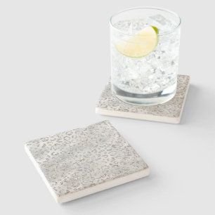 Cute Silver Cheetah Leopard Skin Print Pattern Stone Coaster