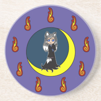 Cute Silver Fox Girl (Kitsune) Coaster