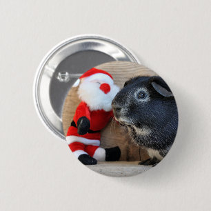 Cute Silver Fox Guinea Pig and Santa Claus 6 Cm Round Badge