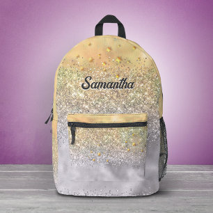 Cute silver gold Glitter stars monogram Printed Backpack