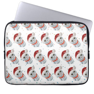 Cute Silver Grey Cat With Christmas Cat Collar Laptop Sleeve