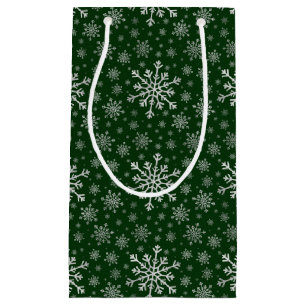 Cute Silver Grey Christmas Snowflakes on Green Small Gift Bag