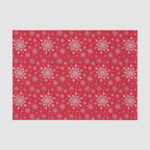 Cute Silver Grey Christmas Snowflakes on Red Tissue Paper