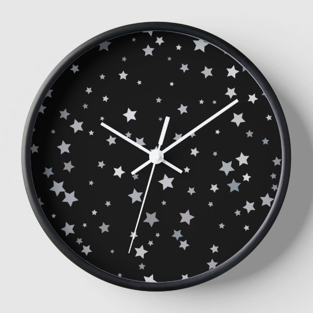 Cute Silver Stars pattern | Any background colour  Clock (Front)