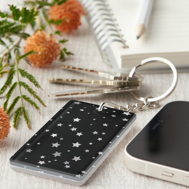 Cute Silver Stars pattern | Any background colour  Key Ring (Front Right)