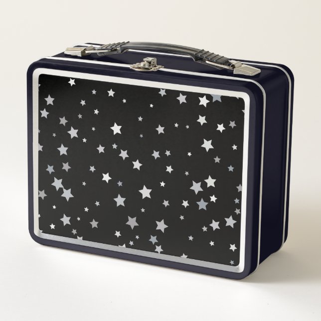 Cute Silver Stars pattern | Any background colour  Metal Lunch Box (Front)