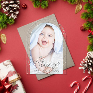  Cute Silver Stars Winter Photo Birth Announcement