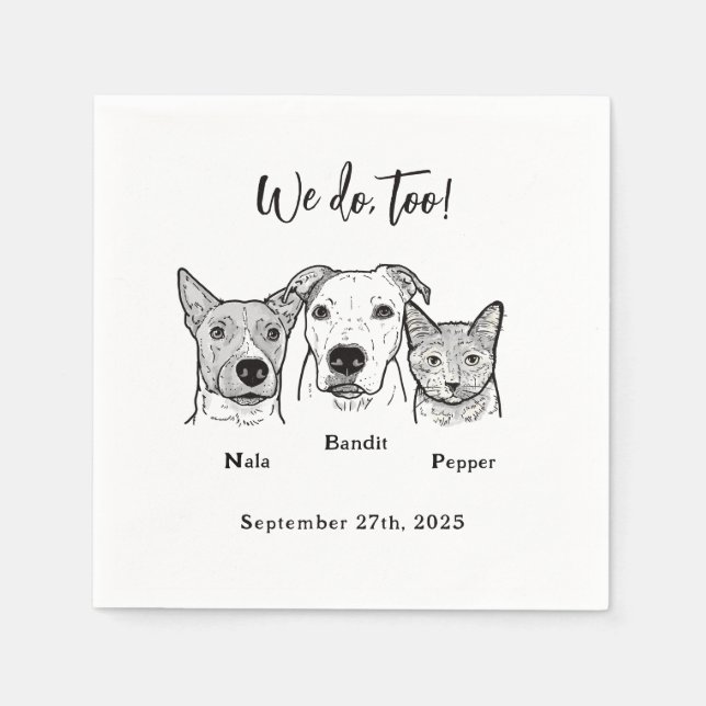 Cute Simple 3 Pet Dog Cat Wedding Reception  Napkin (Front)