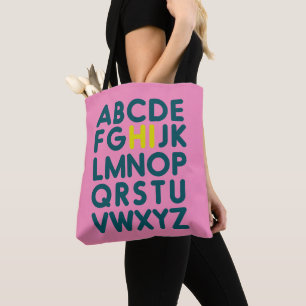 Cute Simple Alphabet Letter Art in Pink Library  Tote Bag