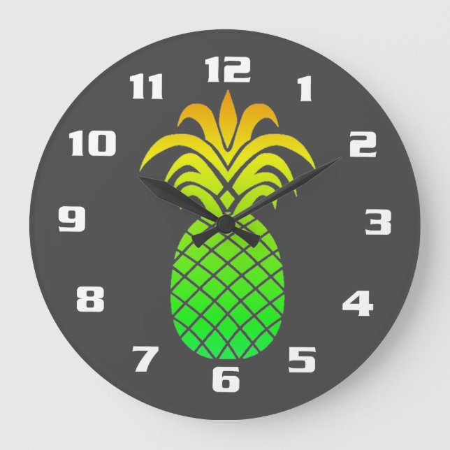 Cute Simple and Elegan Tropical Pineapple Grey Large Clock (Front)