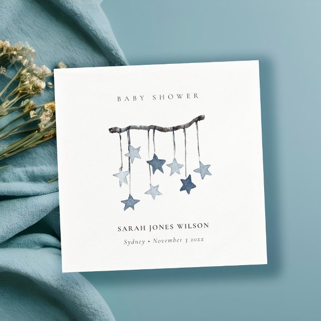 Cute Simple Aqua Blue Star Mobile Baby Shower Napkin (Creator Uploaded)