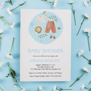 Cute Simple Baby Clothes Blue Baby Shower Invitation