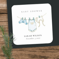 Cute Simple Baby Clothesline Blue Boy Baby Shower