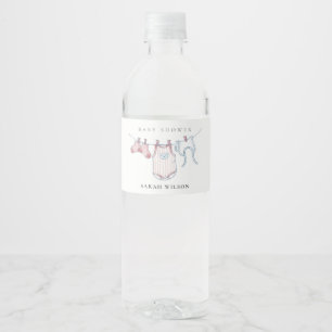 Cute Simple Baby Clothesline Pink Girl Baby Shower Water Bottle Label