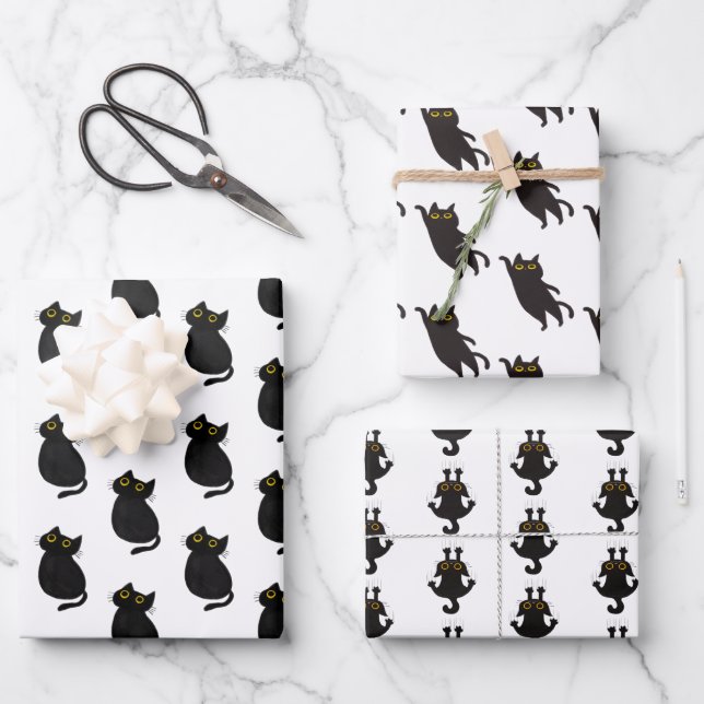 Cute Simple Black Cat Wrapping Paper Sheet (Front)