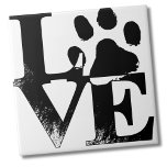Cute Simple Black White Pet Love Paw Print Ceramic Tile<br><div class="desc">This cute little paw print LOVE is great for pet lovers everywhere,  or if you are a veterinarian,  groomer,  dog walker,  pet sitter,  or more!  Simple black and white print with a bit of a rustic flare.</div>