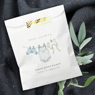 Cute Simple Blue Baby Boy Clothesline Baby Shower Favour Bag