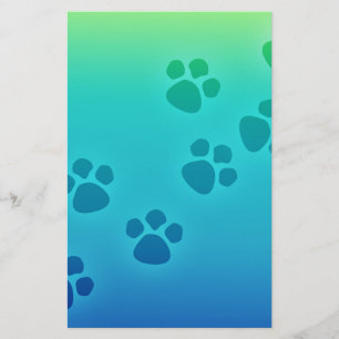 Cute Simple Blue Green Ombre Paw Print Pattern Stationery