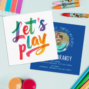 Cute Simple Blue Play Date Friends Kid Boy Photo Square Business Card