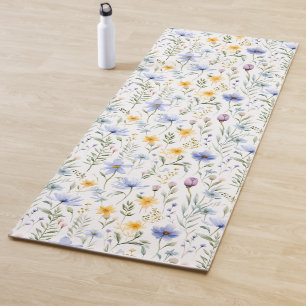 Cute Simple Blue Purple Watercolor Wildflower Yoga Mat
