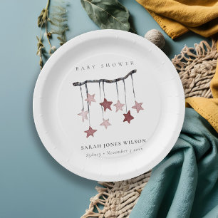Cute Simple Blush Pink Star Mobile Baby Shower Paper Plate