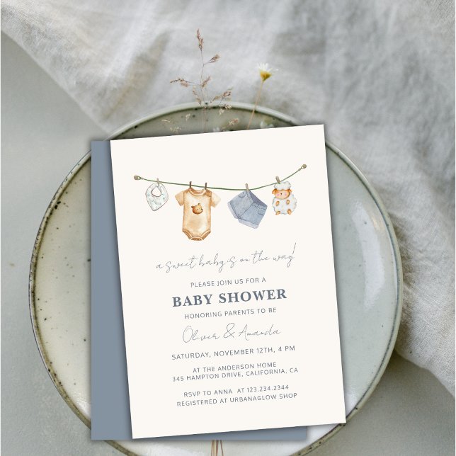 Cute Simple Boho Clothesline Baby Shower Invitation (Cute Simple Boho Clothesline Baby Shower Invitation)